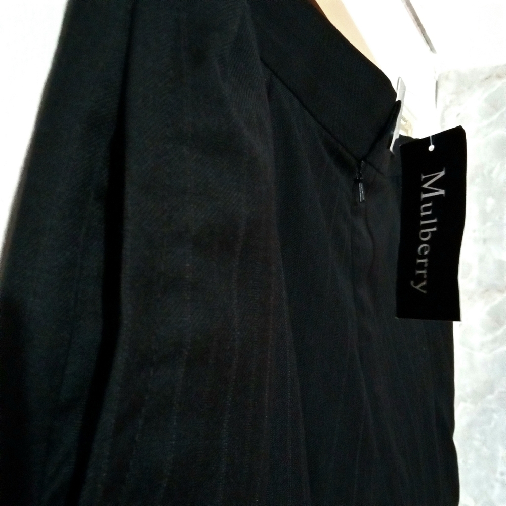 MULBERRY🐞Black Striped Pleated Wool Blend Relaxed Fit High Rise Trousers Sz: 14 - Picture 4 of 10